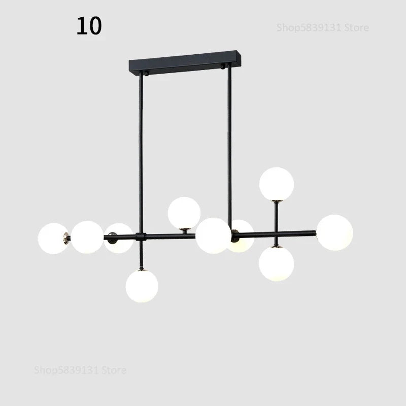 lustre nordique en fer avec boule de verre led pour restaurant
