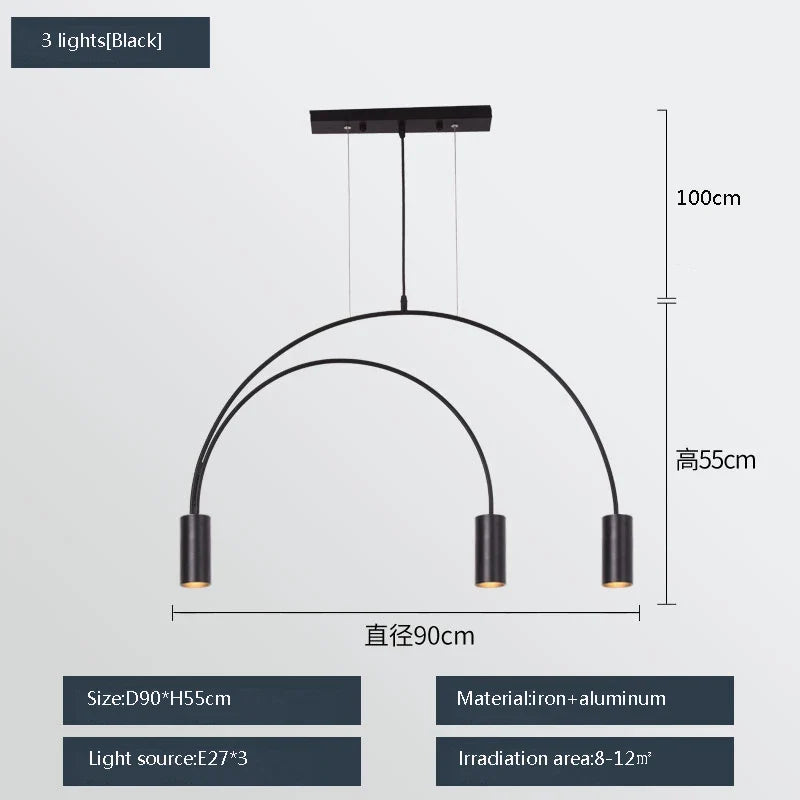 suspension moderne à trois têtes design créatif et élégant