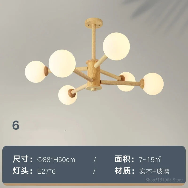 lustre nordique led en bois massif moderne rond