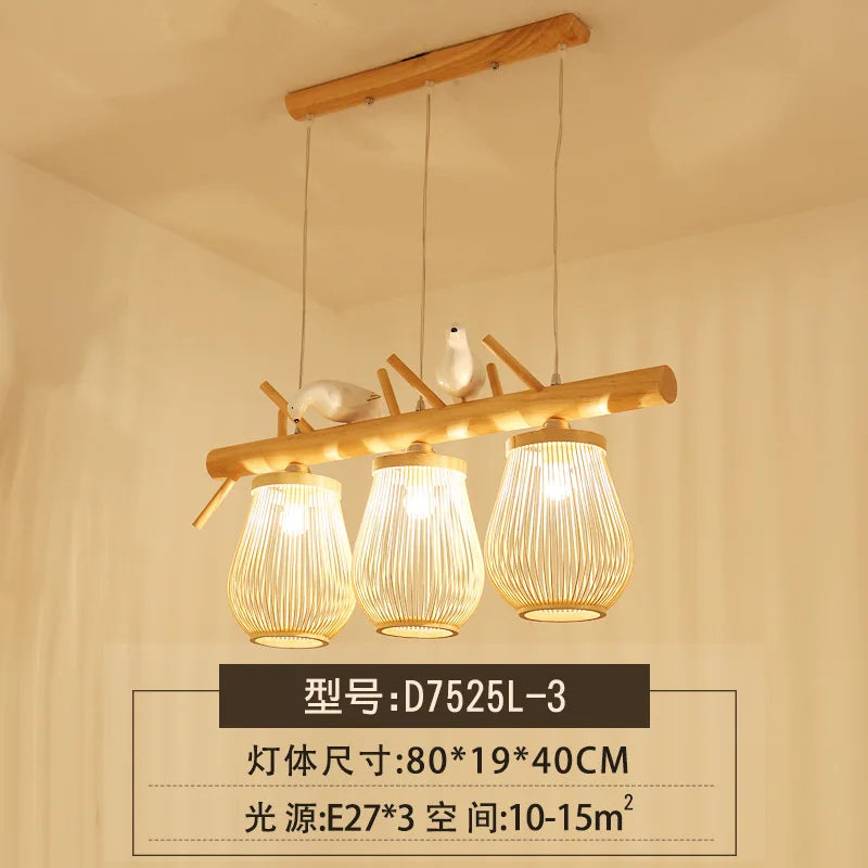 suspension moderne en bois et bambou design oiseau décoratif