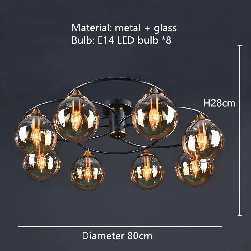 lustre industriel en verre ambré design nordique métal pour foyer et restaurant