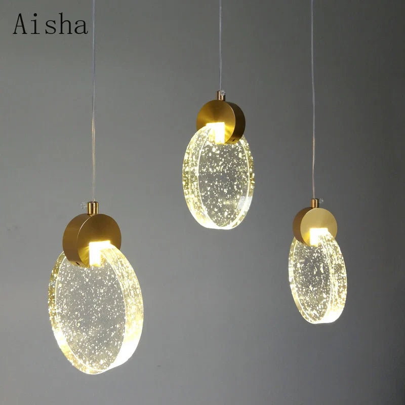 suspension en cristal moderne créative avec éclairage led