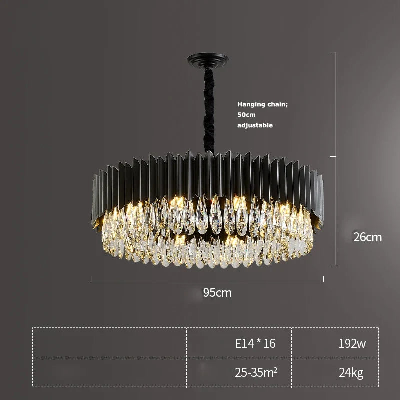 suspension ronde à led en cristal noir et or