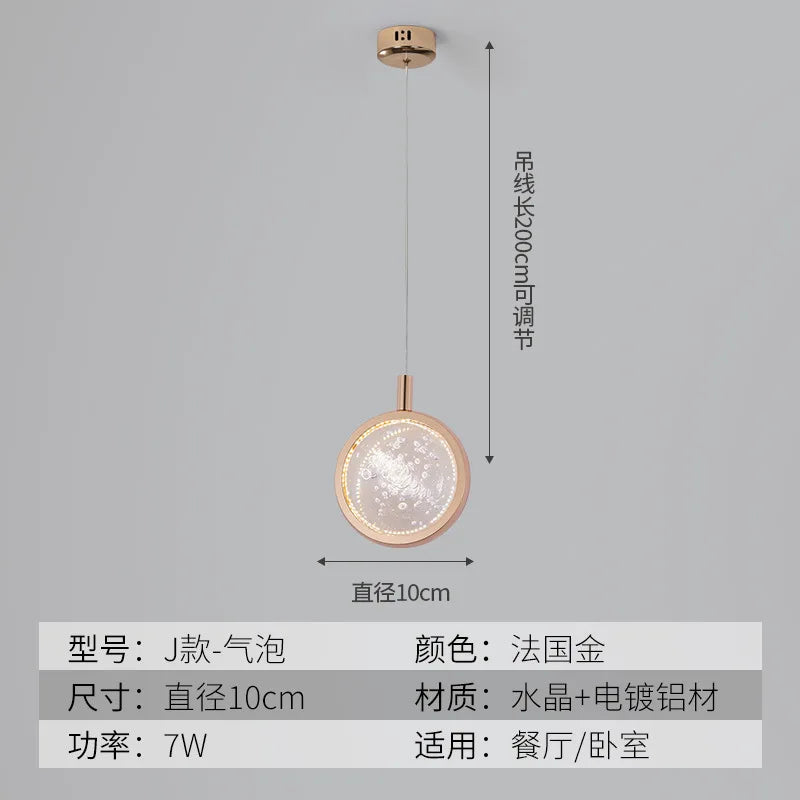 suspension LED en cristal doré au design nordique moderne
