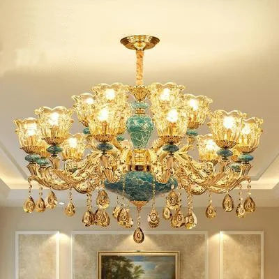 lustre de luxe en cristal et céramique pour un éclairage élégant