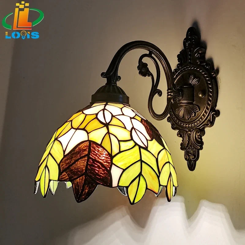 Tiffany Wall Lamp 8 Inch Leaf Glass Mirror Front Lamp Bedroom Bedside, Balcony, Corridor, Hotel, Restaurant Alloy Siding