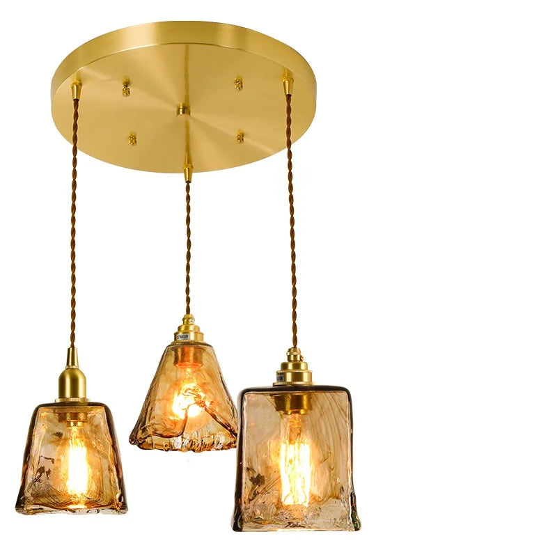 suspension led style japonais en bois cuivre réglable vintage