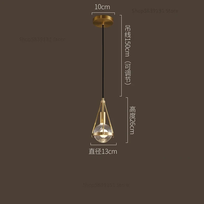 suspension luminaire loft led en cuivre cristal nordique