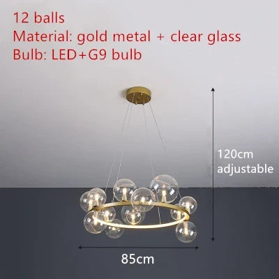Lustre design rond avec boules en Verre clair à LED