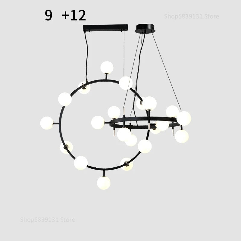 lustre nordique en fer avec boule de verre led pour restaurant