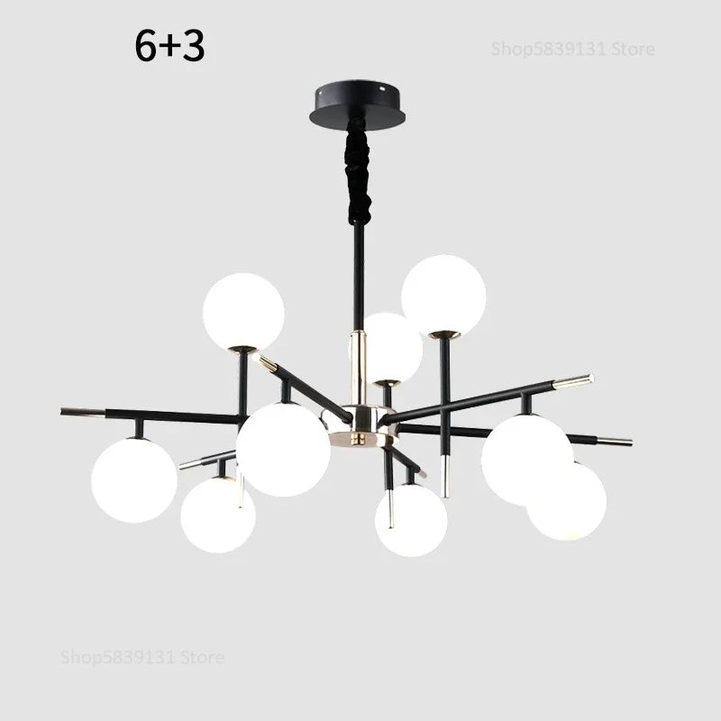 lustre nordique en fer avec boule de verre led pour restaurant