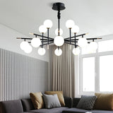 lustre nordique en fer avec boule de verre led pour restaurant