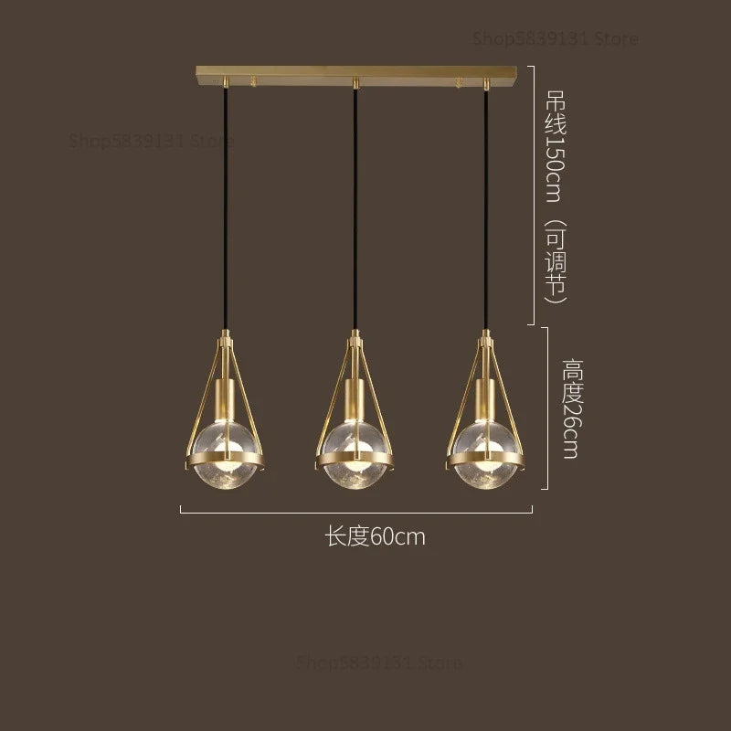 suspension luminaire loft led en cuivre cristal nordique