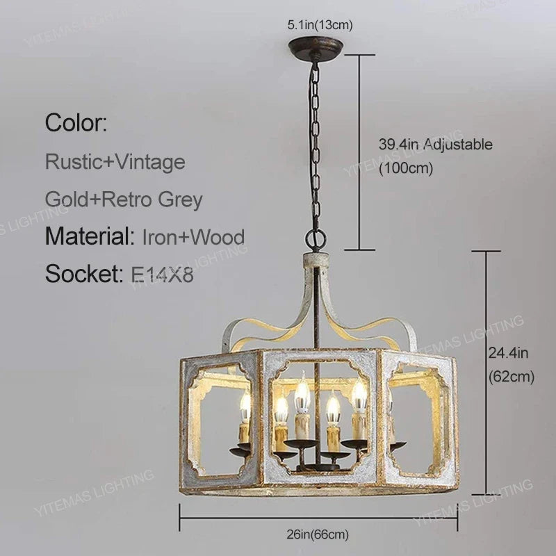 Loft lustres en bois Vintage or Suspension éclairage gris suspendu chambre salon lustre suspendu pour lampes de cuisine