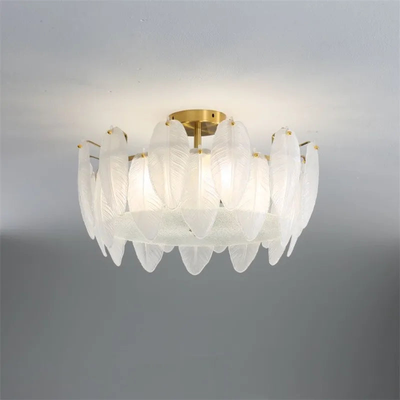 plafonnier moderne en verre blanc en forme de plume d'oie