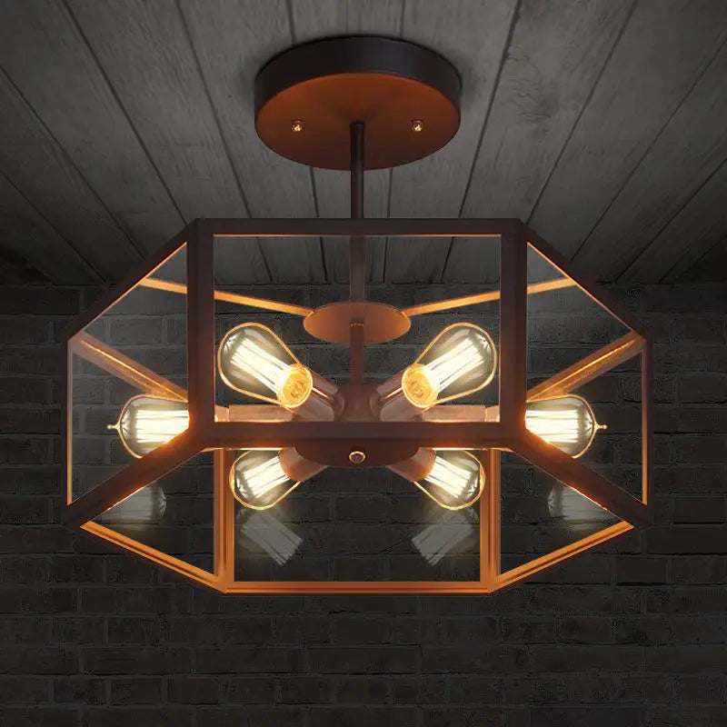 plafonnier hexagonal en verre style rétro pour café bar restaurant