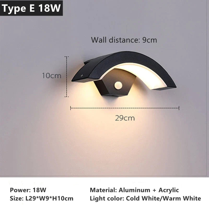 18W 30W Outdoor LED Wall Lamp PIR Motion Sensor IP65 Waterproof Porch Light Balcony Garden Corridor Wall Sconce Lighting Fixture