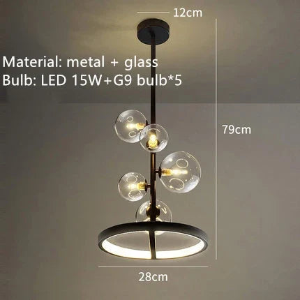 Lustre design rond avec boules en Verre clair à LED