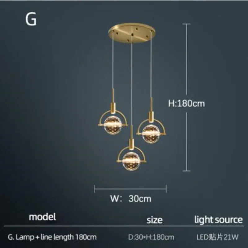 lampe nordique créative en cristal pour restaurant et bar