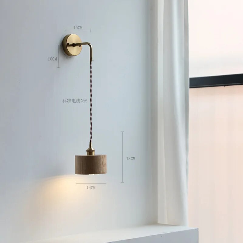 Applique murale en bois avec chaîne à tirer