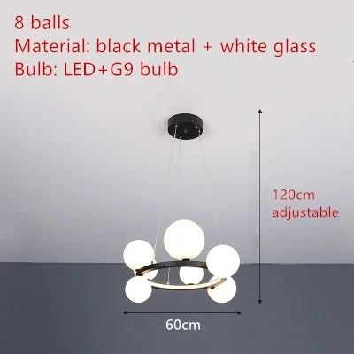 Lustre design rond avec boules en Verre clair à LED