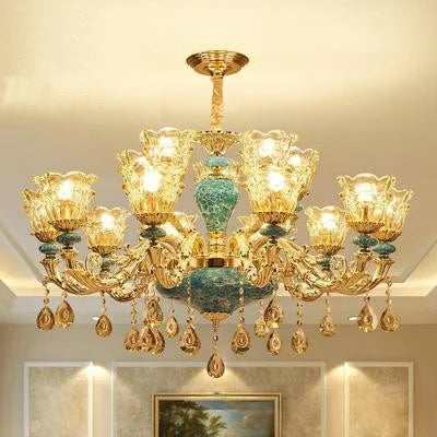 lustre de luxe en cristal et céramique pour un éclairage élégant