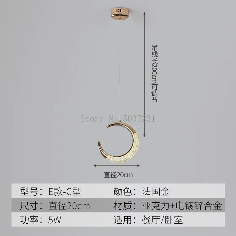 suspension LED en cristal doré au design nordique moderne