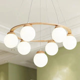 suspension nordique moderne en bois et verre blanc