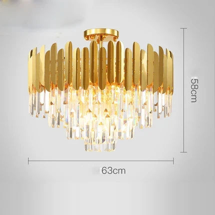 lustre en cristal design art déco en acier inoxydable avec éclairage led