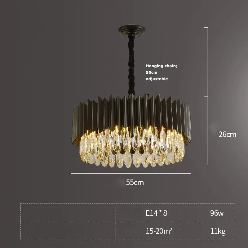 suspension ronde à led en cristal noir et or
