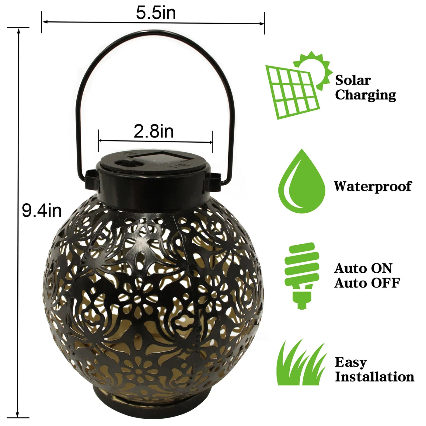 lanterne solaire rétro en fer pour jardin extérieur