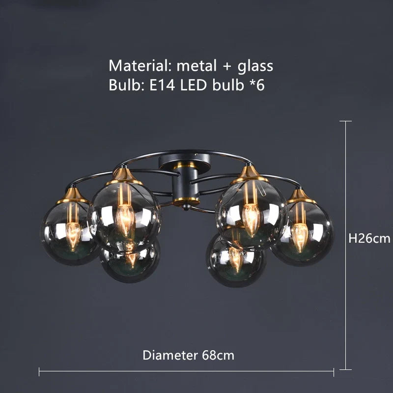 lustre industriel en verre ambré design nordique métal pour foyer et restaurant