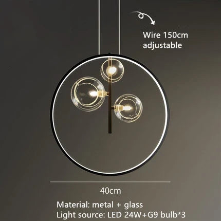 Lustre design rond avec boules en Verre clair à LED