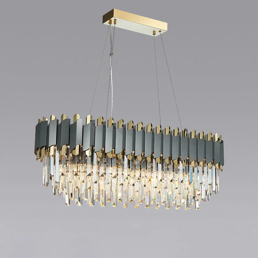 lustre art déco en acier inoxydable et cristal élégant et moderne