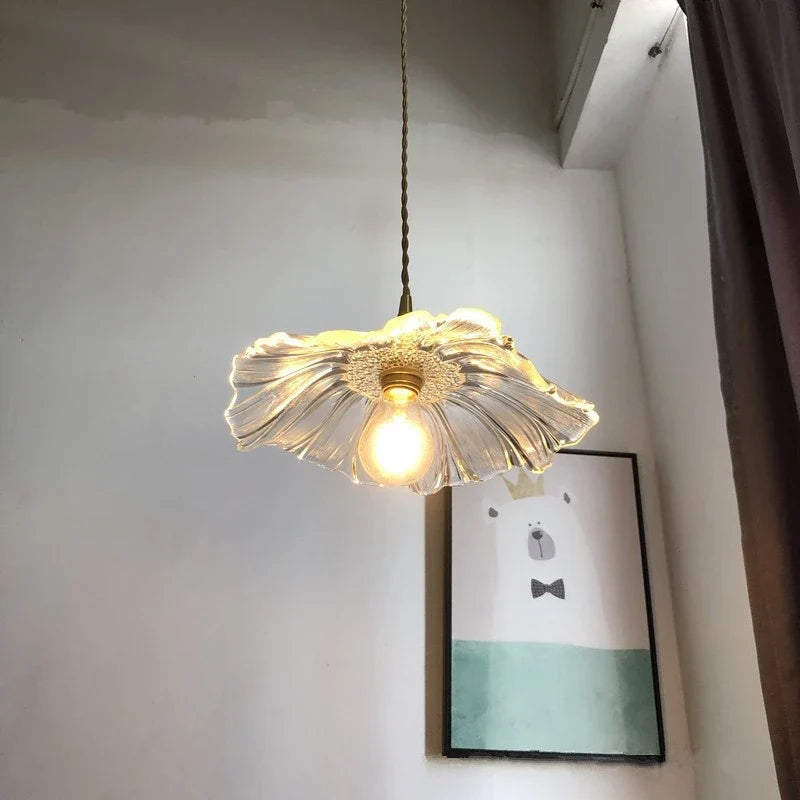 suspension fleur moderne led en verre et laiton nordique