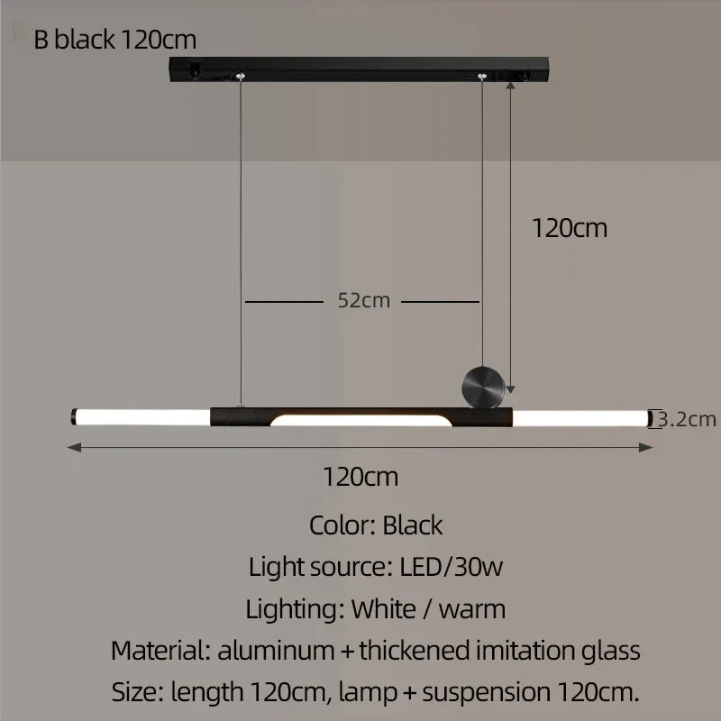 Chandelier in long dining room, black / gold thickened glass modern chandelier, hall, coffee shop, study, LED bar chandelier
