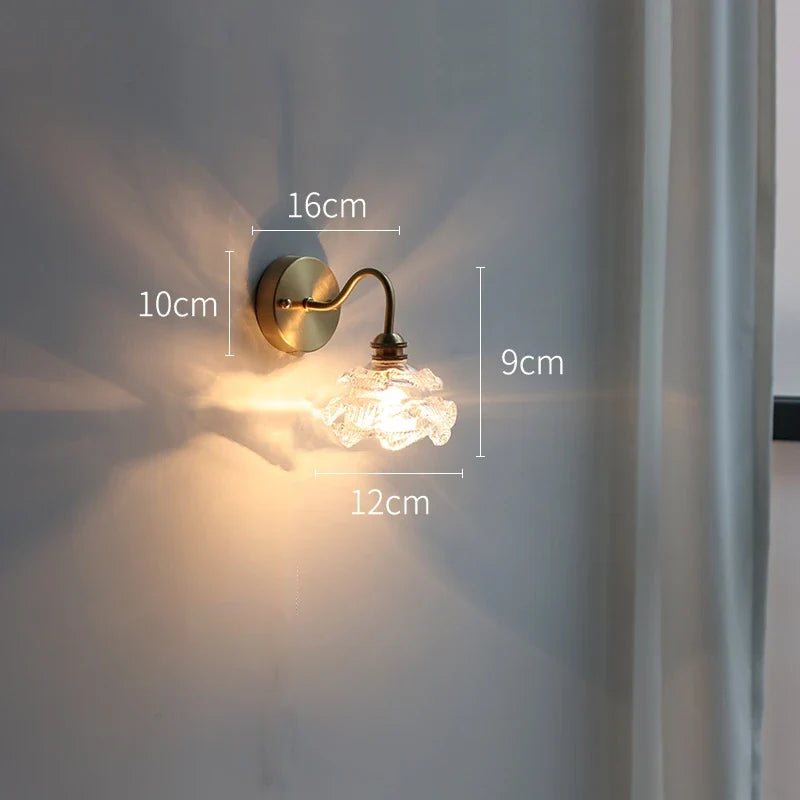 Applique murale fleur verre cuivre tirer chaîne interrupteur LED chambre salle de bain miroir escalier lumière nordique moderne