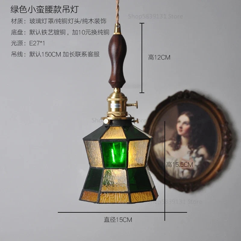 petit lustre nordique en cuivre avec verre coloré
