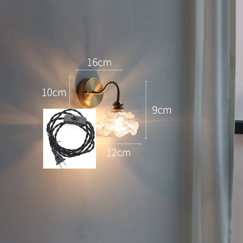 Applique murale fleur verre cuivre tirer chaîne interrupteur LED chambre salle de bain miroir escalier lumière nordique moderne