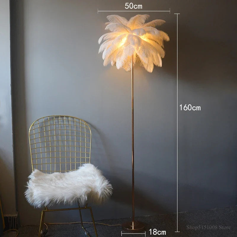 lampadaire nordique en plumes d'autruche avec éclairage led