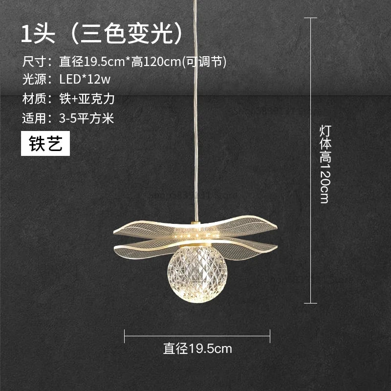lustre moderne en acrylique et cuivre led feuille de lotus