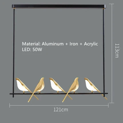 suspension LED oiseau fantaisie plaquée or design moderne ajustable