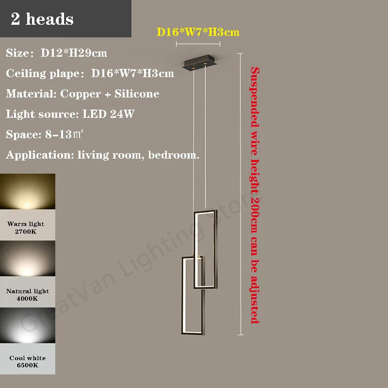 lustre led rectangulaire moderne en cuivre pour escaliers et loft