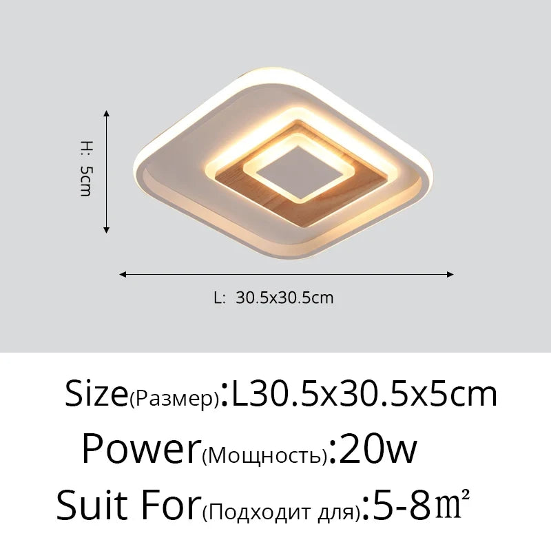 plafond moderne à leds en bois véritable éclairage rond