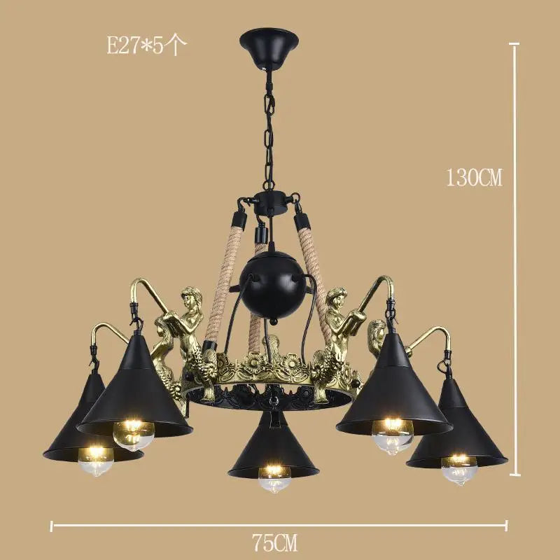 lustre style industriel en ferronnerie et corde de chanvre