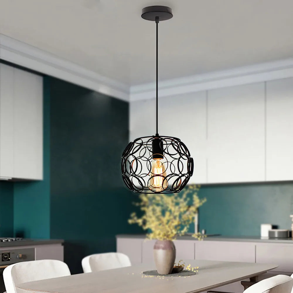 luminaire suspendu industriel rétro avec cage métallique led moderne
