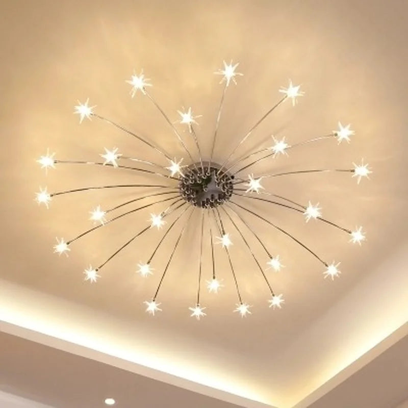 plafonnier moderne rond en cristal avec étoiles lumineuses