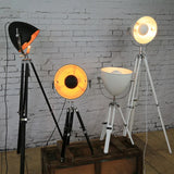 lampe de sol vintage à trépied style industriel avec ampoules edison