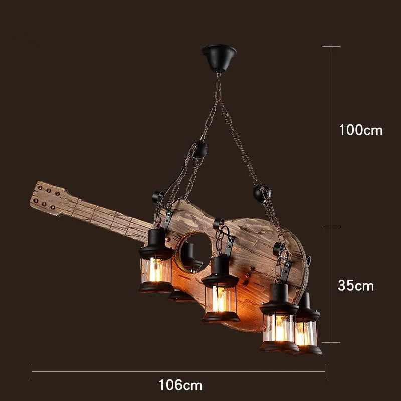 lustre vintage loft en bois avec suspension LED