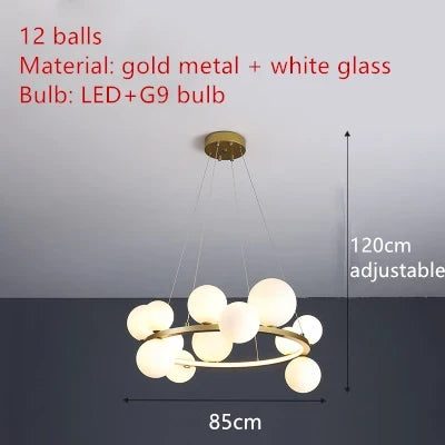 Lustre design rond avec boules en Verre clair à LED